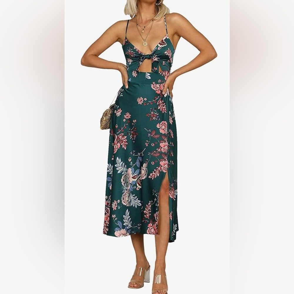 Fashionme Women’s Floral Green Midi Dress